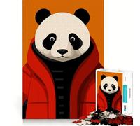 Puzzle Panda en Veste Rouge pour Adolescents, 1000 pièces, pour stimuler la mémoire, se détendre et s'amuser Un Cadeau Exquis (50x75cm)