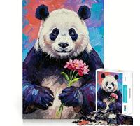 Puzzle Panda et Fleurs pour Adultes 1000 Pièces, Jeu de Réflexion, Attrait Ludique, Design à Assembler, Cadeau Joli (38x52cm)