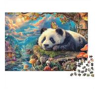 Puzzle Panda Fantastique 1000 Pièces pour Adultes Panda Champignons Papillon Cottage Premium Épais Robuste Haute Qualité Difficile Anti-Stress Jeu Famille Cadeau 52x38cm