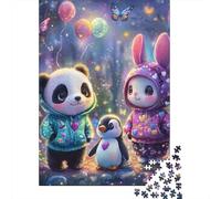 Puzzle Panda Lapin Mignon, Décoration Unique pour la Maison, Puzzle en Carton de Qualité Supérieure pour Adultes, Cadeau de Noël Unique, 1000 Pièces (38x26cm)