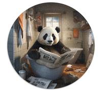 Puzzle Panda lisant Un Journal, 1000 pièces, Rond, en Carton, pour Adolescents, Jeu interactif Familial, Cadeau de défi, 1000 pièces (67,5x67,5cm)