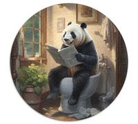 Puzzle Panda lisant Un Journal, 1000 pièces, Rond en Carton, pour Adultes, Adolescents et Famille, Cadeau de Noël idéal (67,5x67,5cm)