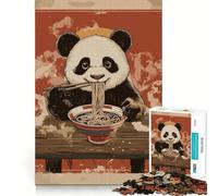 Puzzle Panda Mangeant des Ramen pour Adultes 1000 Pièces Rappel Amélioration Temps Paisible Découpe Serrée Liste de Vœux du Père Noël (38x52cm)