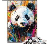 Puzzle Panda Peinture à l'huile 1000 pièces, Jeu Stimulant et Familial avec Affiche et fiche de Questions-réponses 50x75cm