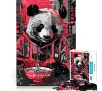 Puzzle Panda Ramen Art de Rue Japonais 1000 pièces pour Adolescents Stimule la mémoire, Anti-Stress, décoration Murale à Bords Nets (38x52cm)