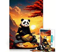 Puzzle Panda Ramen Coucher de Soleil 1000 pièces pour Adultes Jeu de logique Fine Silencieux et Amusant Bords Nets Cadeau mémorable (50x75cm)