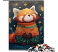 Puzzle Panda Rouge Étoile 1000 Pièces pour Adultes et Adolescents, Jouet Éducatif, Jeux Familiaux Amusants, Décoration Intérieure Unique 26x38cm