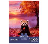 Puzzle Panda Roux 1000 Pièces pour Enfants Et Adultes, Jeu Ludique Et Instructif, Puzzles Feuilles Rouges au Coucher, DéCoration, Cadeau Adulte 38x26cm/1000pcs