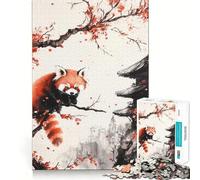 Puzzle Panda Roux dans Un Cerisier en Fleurs 1000 Pièces Jeu de Logique pour Adultes Anti-Stress Découpe de Précision Cadeau de Fête (38x52cm)