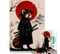 Puzzle Panda Roux Samouraï avec Soleil Rouge 1000 Pièces pour Adolescents Stimule la Mémoire Loisirs Faciles Bords Nettoyables Surprise de Noël (38x26cm)