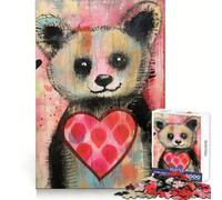 Puzzle Panda Saint-Valentin avec Cœur 1000 Pièces pour Adolescents Clarté d'esprit Distraction Douce Cadeau de Noël Parfait (50x75cm)