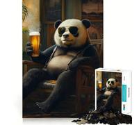 Puzzle Panda se détendant avec Une bière pour Adultes, 1000 pièces, pour stimuler la mémoire, se détendre et s'amuser Finitions précises Un Joli Cadeau (38x52cm)