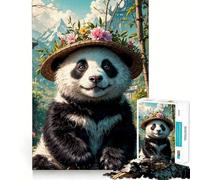Puzzle Panda Souriant avec Fleurs 1000 Pièces pour Adolescents Se Remémorer, Améliorer, Détendre, Pièce d'art Fine et Claire 50x75cm