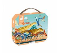Janod, Dino Puzzle Panoramique Dinosaures, 100 Pièces, Dès 6 Ans | Plus de 40 Dinosaures Classés par Période, Poster Inclus, Valisette, Puzzle de 1 m, Carton FSC, Fabriqué en France