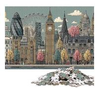 Puzzle panoramique de 500 pièces représentant Les Monuments de Londres, idéal pour Adultes et en Bois, Parfait comme Cadeau de Noël (52 x 38 cm).