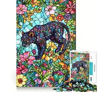 Puzzle Panthère en Vitrail 1000 Pièces pour Adultes Stimule la mémoire, détend l'esprit, Bords précis, Liste de souhaits du Père Noël 50x75cm