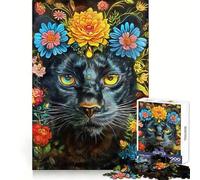 Puzzle Panthère et Fleurs pour Adolescents 1000 Pièces Jeu de Logique Fine Doux et Détendu Bords Nets Cadeau Premium (38x26cm)