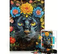 Puzzle Panthère et Fleurs pour Adolescents 1000 Pièces Jeu de Logique Fine Doux et Détendu Bords Nets Cadeau Premium (38x26cm)