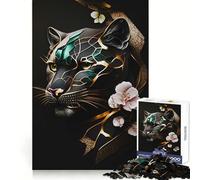 Puzzle Panthère Fleurs Vintage pour Adultes, 1000 Pièces, Stimulation Stratégique, Loisirs Apaisants, Cadeau de Fêtes Précis (38x52cm)