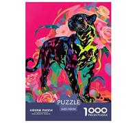 Puzzle Panthère Noire 1000 Pièces en Carton pour Adultes Jeu ÉduChatif Jeu De Défi Casse-tête Panthère Noire Fleurs Idée Cadeau Décoration Intérieure 70x50cm/1000pcs