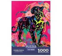 Puzzle Panthère Noire 1000 Pièces en Carton pour Adultes Jeu ÉduChatif Jeu De Défi Casse-tête Panthère Noire Fleurs Cadeau Anniversaire Home Decor 38x26cm/1000pcs