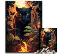 Puzzle Panthère Noire Ardente 1000 Pièces Puzzle en Bois pour Adultes pour Les Vacances et Décoration Intérieure 50x75cm/19,68x29,52 Pouces