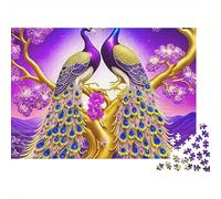 Puzzle Paon 1000 pièces Adultes, Deux paons sur Arbre doré sous Ciel Violet, Haute qualité, épais, Robuste, défi, Anti-Stress, Jeu Familial 38x26cm/1000pcs