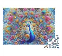 Puzzle Paon 1000 pièces Adultes, Paon avec Plumage Floral, épais, Robuste, Haute qualité, Vibrant, défi Difficile, Anti-Stress, Cadeau 70x50cm/1000pcs
