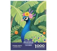 Puzzle Paon 1000 Pièces en Carton pour Adultes Enfants Jeu D’activité Intérieure Casse-tête Paon Plantes Guirlande Cadeau Famille Décoration Intérieure 38x26cm/1000pcs