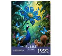 Puzzle Paon 1000 Pièces en Carton pour Adultes Enfants Jeu De Détente Familial Puzzle Paon Écureuil Cadeau Original Décoration Intérieure 70x50cm/1000pcs