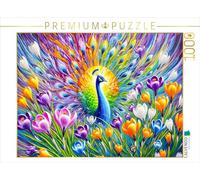 CALVENDO Puzzle Paon Abstrait avec Crocus en Peinture à l'huile Colorée | 1000 Pièces, Taille de la Page 64x48cm, Puzzle Photo pour Heures Heureuses