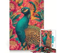 Puzzle Paon dans Un décor Floral pour Adultes 1000 pièces Jeu intellectuel Amusant et paisible Découpe précise Liste de souhaits du Père Noël (38x52cm)