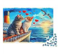 Puzzle Papier Bateau Chat Romantique 1000 Pièces Adultes Entraînement Cerveau Puzzle Couple Chat Décor Murale Cadeau 52x38cm/1000pcs