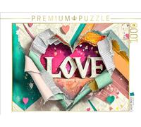 Puzzle · Papier déchiré coloré avec Un cœur et Le Texte Love | Belle œuvre d'art abstraite composée de magazines colorés… · 1000 pièces · Format assemblé 64 × 48 cm · CALVENDO Puzzle