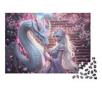 Puzzle Papier épais 1000 pièces thème Dragon et Jeune Femme pour Adultes décoration éducative Fantasy 38x26cm/1000pcs