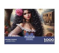 Puzzle Papier Recyclé 1000 Pièces Femme Luth, Femme Gitane Guitare, Décoration Murale Éducatif Anti-Stress Adulte 38x26cm