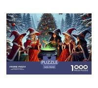Puzzle Papier Recyclé 1000 Pièces Noël Sorcières, Cercle Sorcières Chaudron, Activité Familiale Décoration Murale Maison 70x50cm