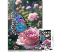 Puzzle Papillon sur Rose Rose pour Adolescents - 1000 Pièces - Jeu Éducatif et Casse-tête - Idée Cadeau Souvenir et Touchant - Dimensions:38x52cm