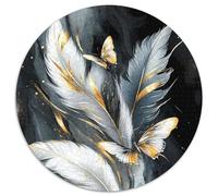 Puzzle Papillons à Plumes Dorées 1000 pièces Puzzle Rond Texture Lavage à l’Encre Puzzle Décoration Maison pour Jeux et Cadeaux Adultes 1000pcs (67,5x67,5cm)