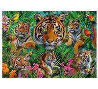 Puzzle Paradis Tropical des Tigres 500 Pieces, Colle Fix Incluse - Collection Animaux Sauvages - Set Puzzle Adultes + Carte Animal
