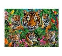 Puzzle paradis tropical des tigres 500 pieces colle fix incluse - collection animaux sauvages - set puzzle adultes et carte