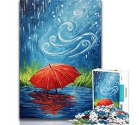 Puzzle Parapluie Rouge Un Jour de Pluie pour Adultes et Adolescents, 1 000 pièces, Aide Le Cerveau à exercer des Jouets addictifs pour cultiver la Patience et l'interaction Parent-Enfant, 38x26cm