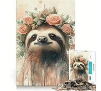 Puzzle Paresseux à Couronne de Fleurs pour Adolescents, 1000 pièces, Casse-tête Relaxant et Amusant, à Assembler, Joli Cadeau 38x52cm