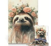 Puzzle Paresseux à Couronne de Fleurs pour Adolescents, 1000 pièces, Jouet de logique Fine, Passe-Temps Calme, pièce de Collection Artistique aux Bords Nets 38x26cm