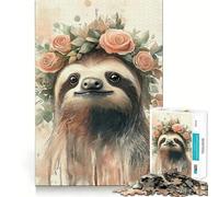 Puzzle Paresseux à Couronne de Fleurs pour Adolescents, 1000 pièces, Jouet de logique Fine, Passe-Temps Calme, pièce de Collection Artistique aux Bords Nets 38x26cm