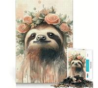 Puzzle Paresseux à Couronne de Fleurs pour Adultes, 1000 pièces, Jeu de logique et de Construction, découpe précise, Cadeau mémorable 50x75cm