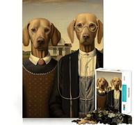 Puzzle parodique American Gothic Dog de 1000 pièces pour Adultes Jeu de mémoire Stimulant Qualité Professionnelle Activité de découpage chaleureuse et conviviale (38x26cm)