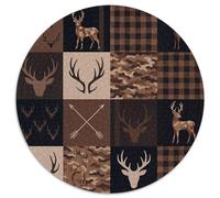 Puzzle Patchwork tête de cerf 1000 pièces Rond Motif Tartan Camouflage Jeux Enfants et Famille décoration intérieure Cadeau 1000 pièces (67,5x67,5 cm)