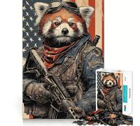 Puzzle Patriotique Panda Roux Soldat pour Adultes 1000 pièces Jeu de logique et de Stimulation pour soulager l'anxiété Découpe précise Cadeau élégant (38x26cm)