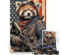 Puzzle Patriotique Panda Roux Soldat pour Adultes 1000 pièces Jeu intellectuel Amusant et paisible Découpe précise Liste de souhaits du Père Noël (50x75cm)